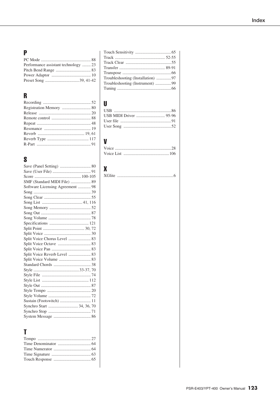 Yamaha YPT-400  EN User Manual | Page 123 / 126