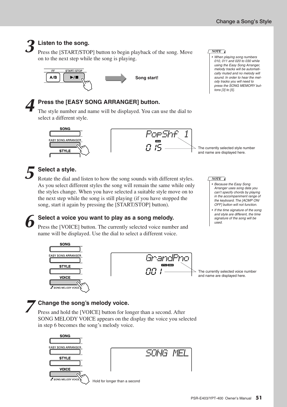 Popshf 1, Grandpno, Song mel | Yamaha YPT-400  EN User Manual | Page 51 / 126