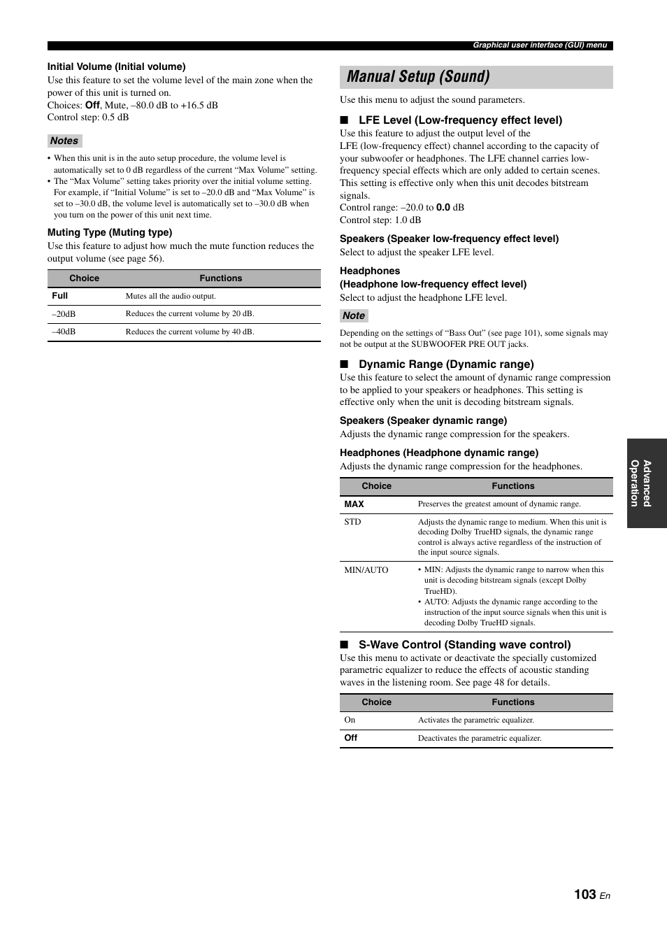 Manual setup (sound), P. 103 | Yamaha RX-Z11 User Manual | Page 103 / 177