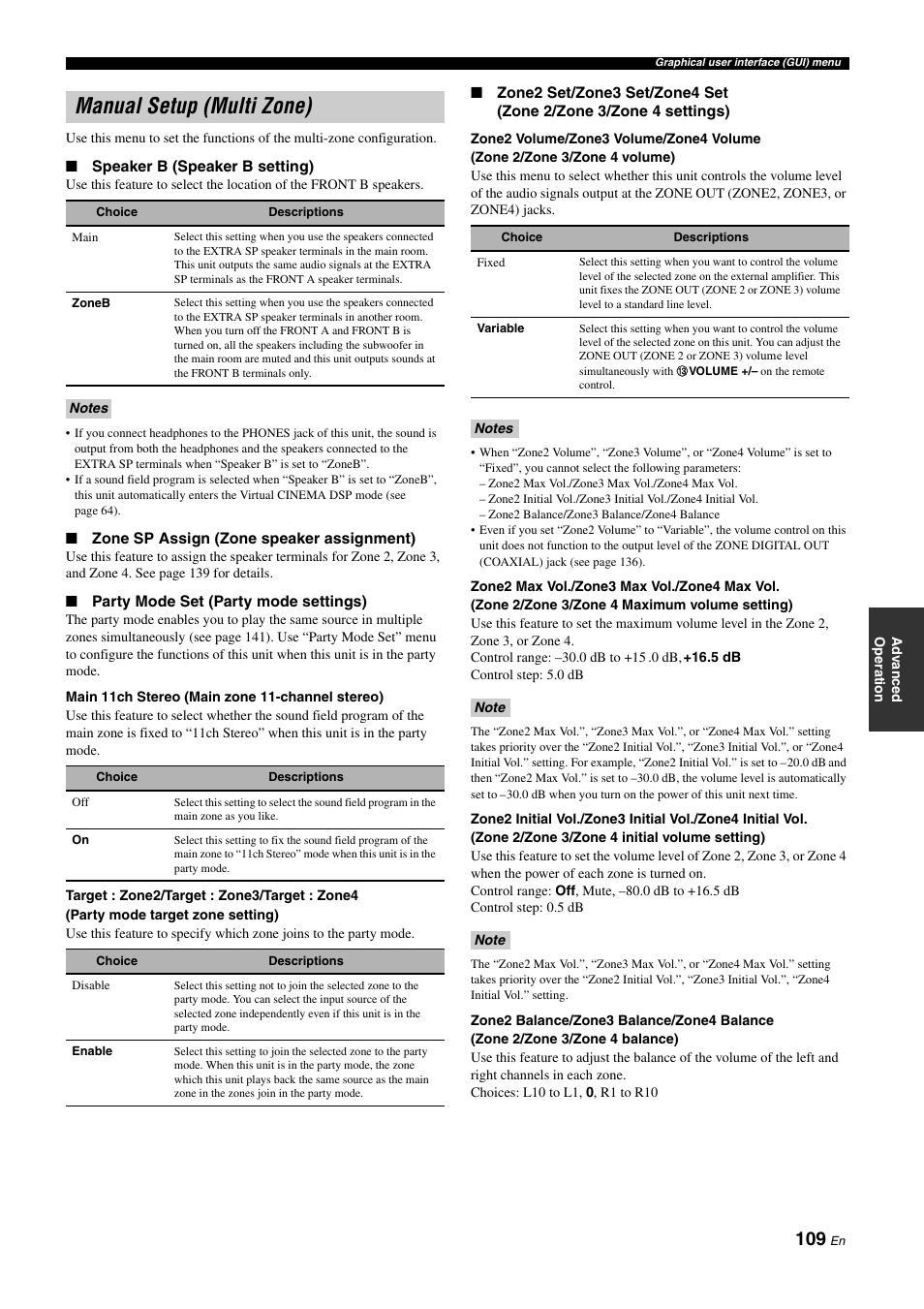 Manual setup (multi zone), P. 109 | Yamaha RX-Z11 User Manual | Page 109 / 177