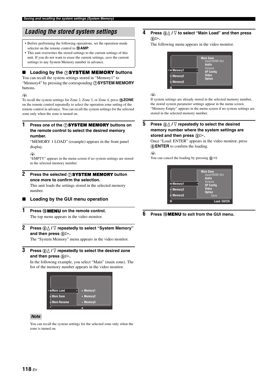 Loading the stored system settings | Yamaha RX-Z11 User Manual | Page 118 / 177