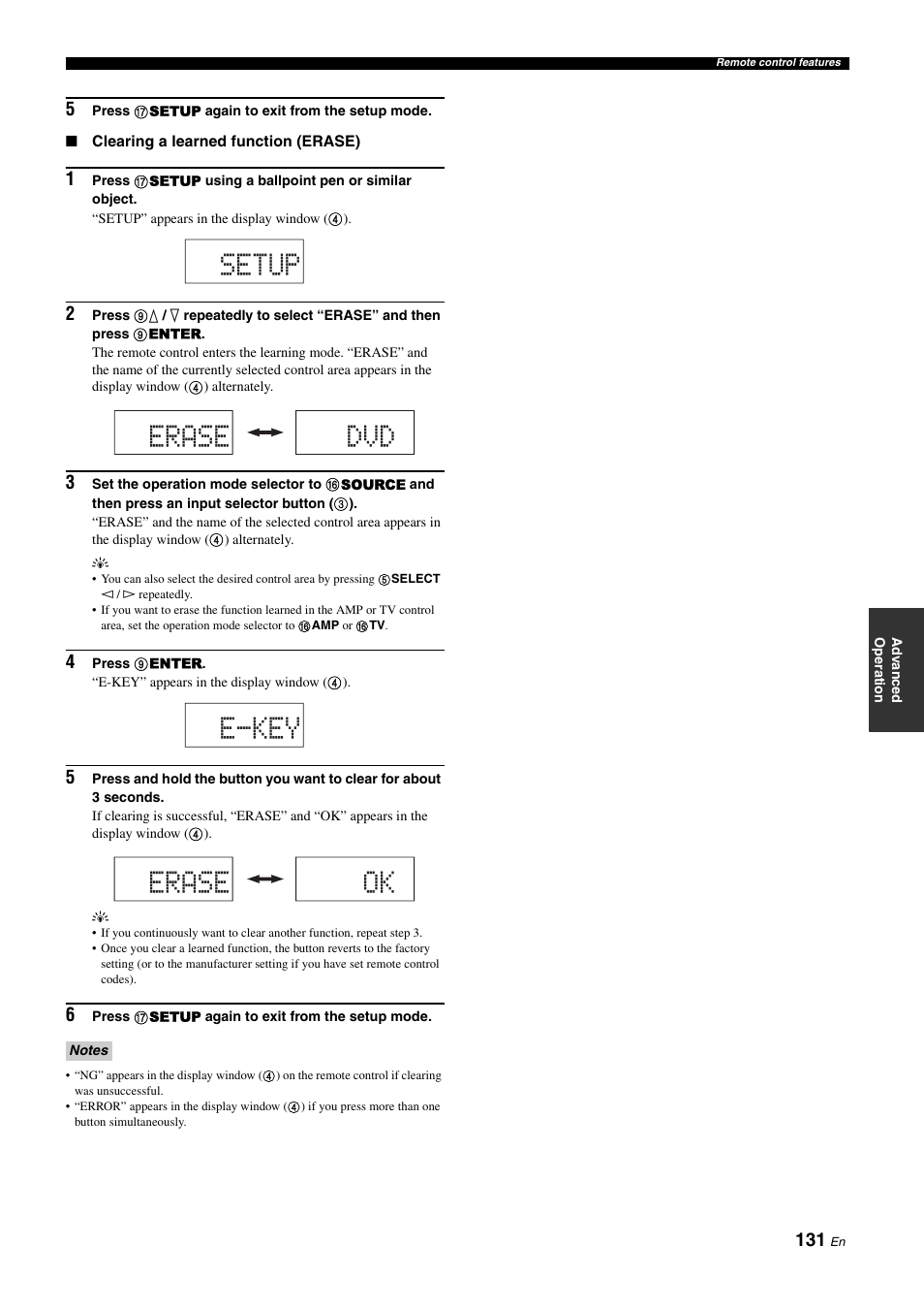Setup erase dvd e-key erase ok | Yamaha RX-Z11 User Manual | Page 131 / 177