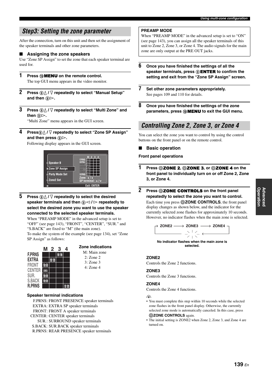 Step3: setting the zone parameter, Controlling zone 2, zone 3, or zone 4, P. 139 | Yamaha RX-Z11 User Manual | Page 139 / 177