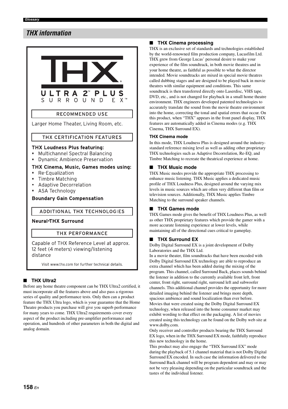 Thx information | Yamaha RX-Z11 User Manual | Page 158 / 177