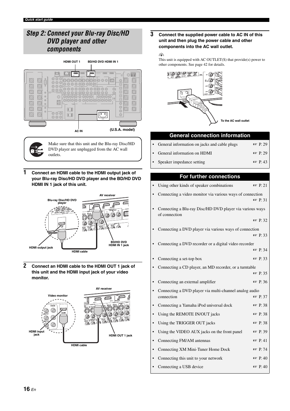 General connection information, For further connections | Yamaha RX-Z11 User Manual | Page 16 / 177