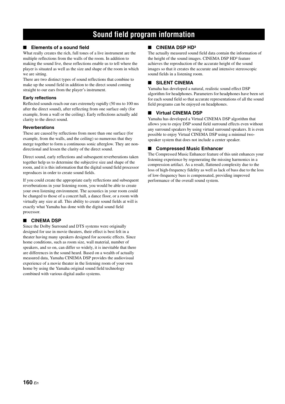 Sound field program information | Yamaha RX-Z11 User Manual | Page 160 / 177