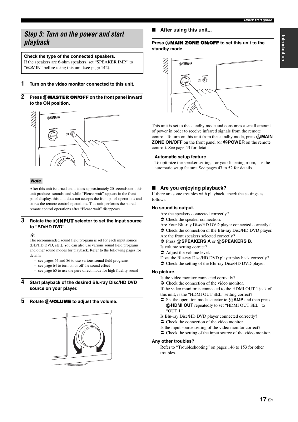 Step 3: turn on the power and start playback | Yamaha RX-Z11 User Manual | Page 17 / 177