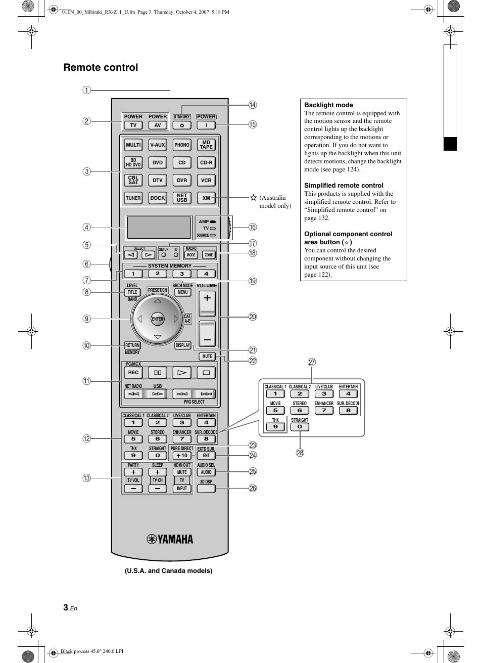 Remote control | Yamaha RX-Z11 User Manual | Page 3 / 177