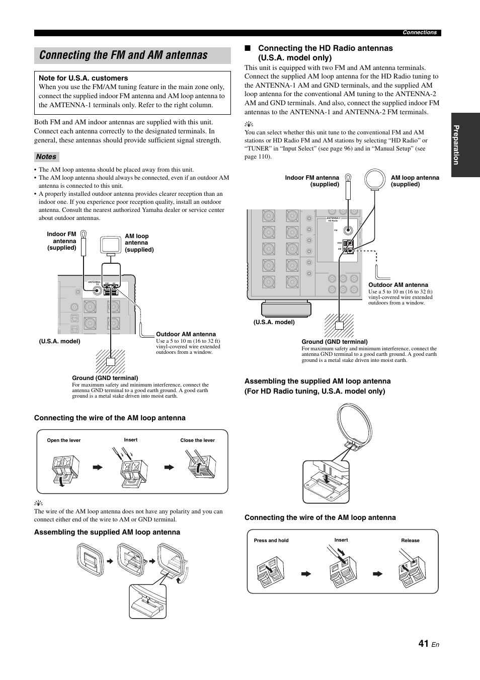 P. 41, Connecting the fm and am antennas | Yamaha RX-Z11 User Manual | Page 41 / 177