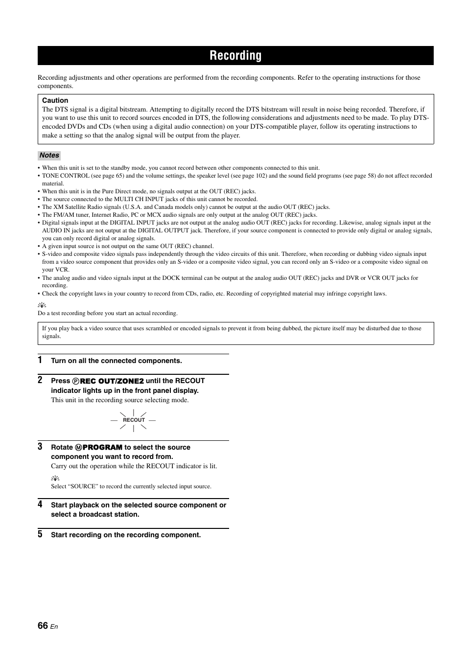 Recording | Yamaha RX-Z11 User Manual | Page 66 / 177