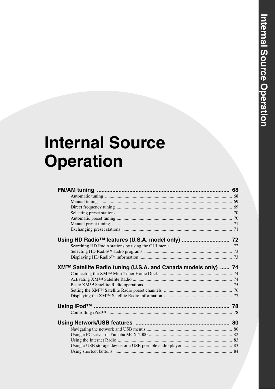 Internal source operation, Internal sour ce operation | Yamaha RX-Z11 User Manual | Page 67 / 177