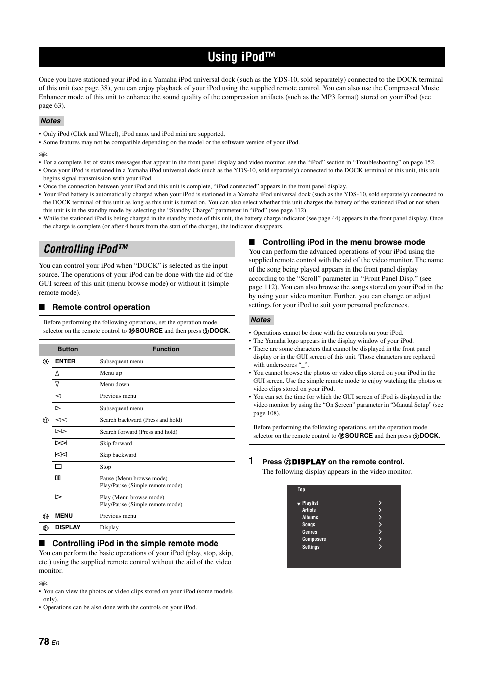 Using ipod, Controlling ipod, P. 78 | Yamaha RX-Z11 User Manual | Page 78 / 177