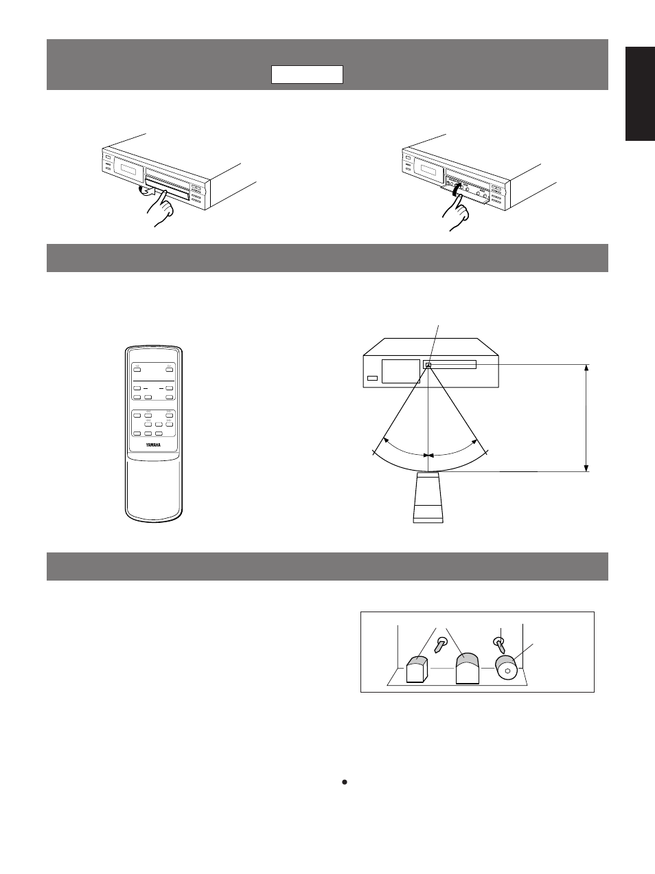 Opening and closing the sub panel ( kx-493 only), Optional remote control transmitter, Maintenance | English, Remote control operation range | Yamaha YHT KX-493 User Manual | Page 15 / 18