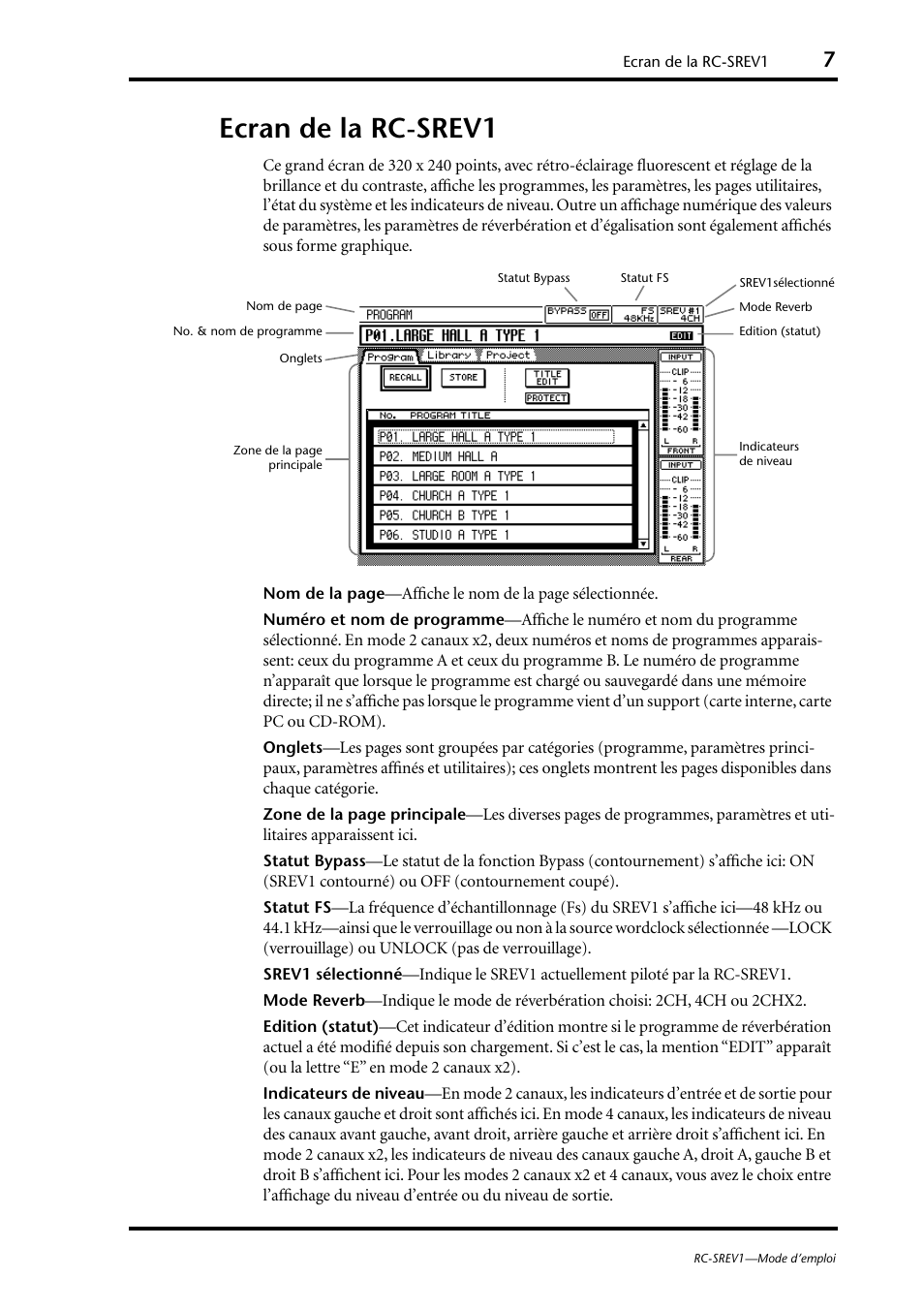 Ecran de la rc-srev1 | Yamaha RC-SREV1 User Manual | Page 20 / 50