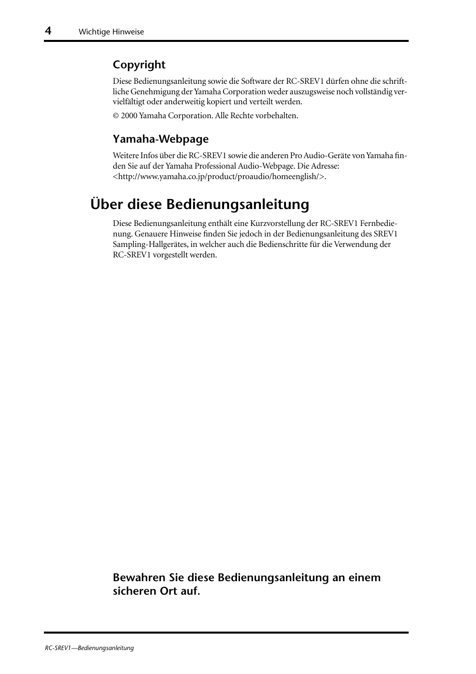 Über diese bedienungsanleitung | Yamaha RC-SREV1 User Manual | Page 29 / 50