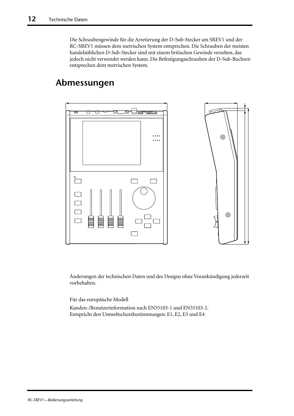 Abmessungen | Yamaha RC-SREV1 User Manual | Page 37 / 50