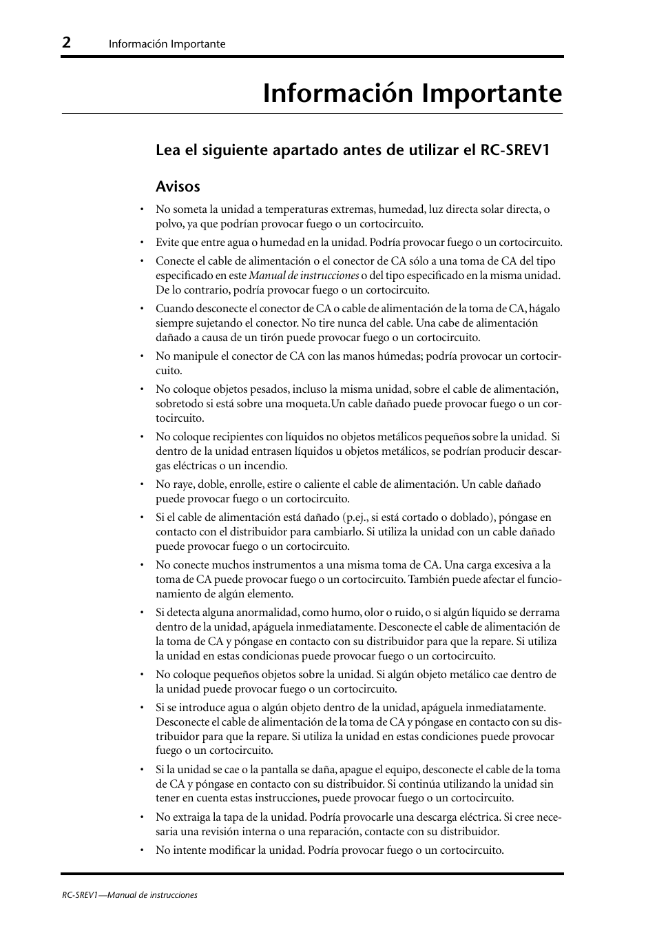Información importante | Yamaha RC-SREV1 User Manual | Page 39 / 50