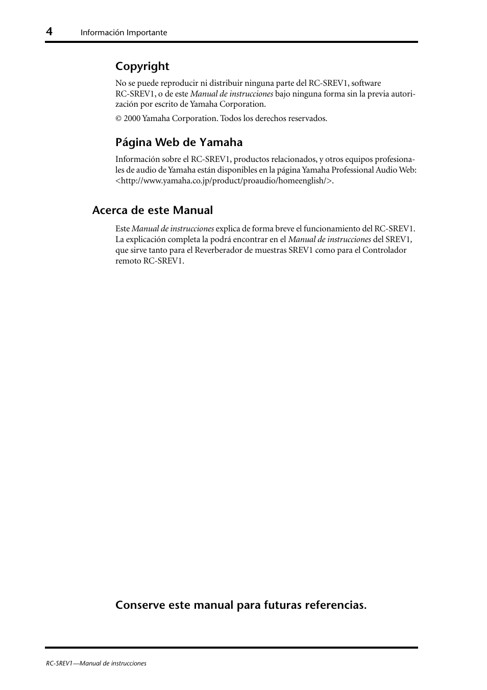 Acerca de este manual | Yamaha RC-SREV1 User Manual | Page 41 / 50