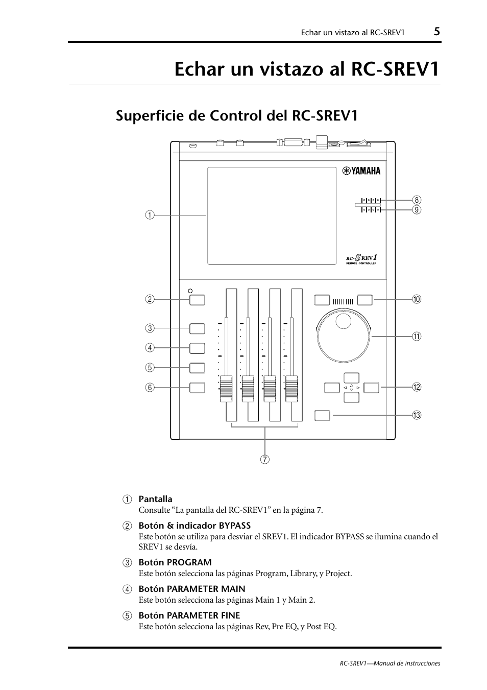 Echar un vistazo al rc-srev1, Superficie de control del rc-srev1 | Yamaha RC-SREV1 User Manual | Page 42 / 50