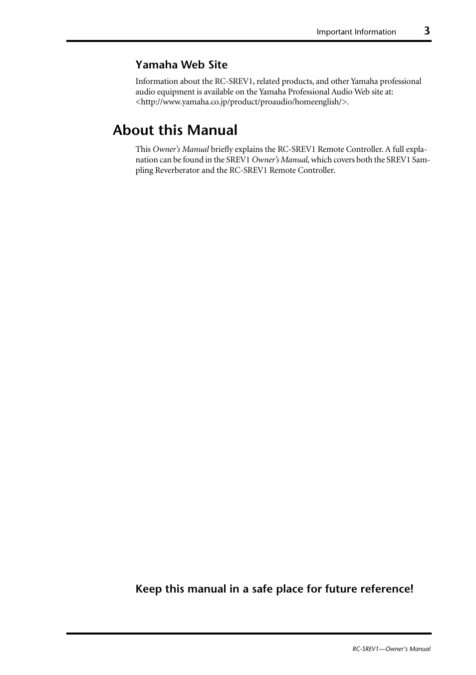 About this manual, Yamaha web site | Yamaha RC-SREV1 User Manual | Page 5 / 50