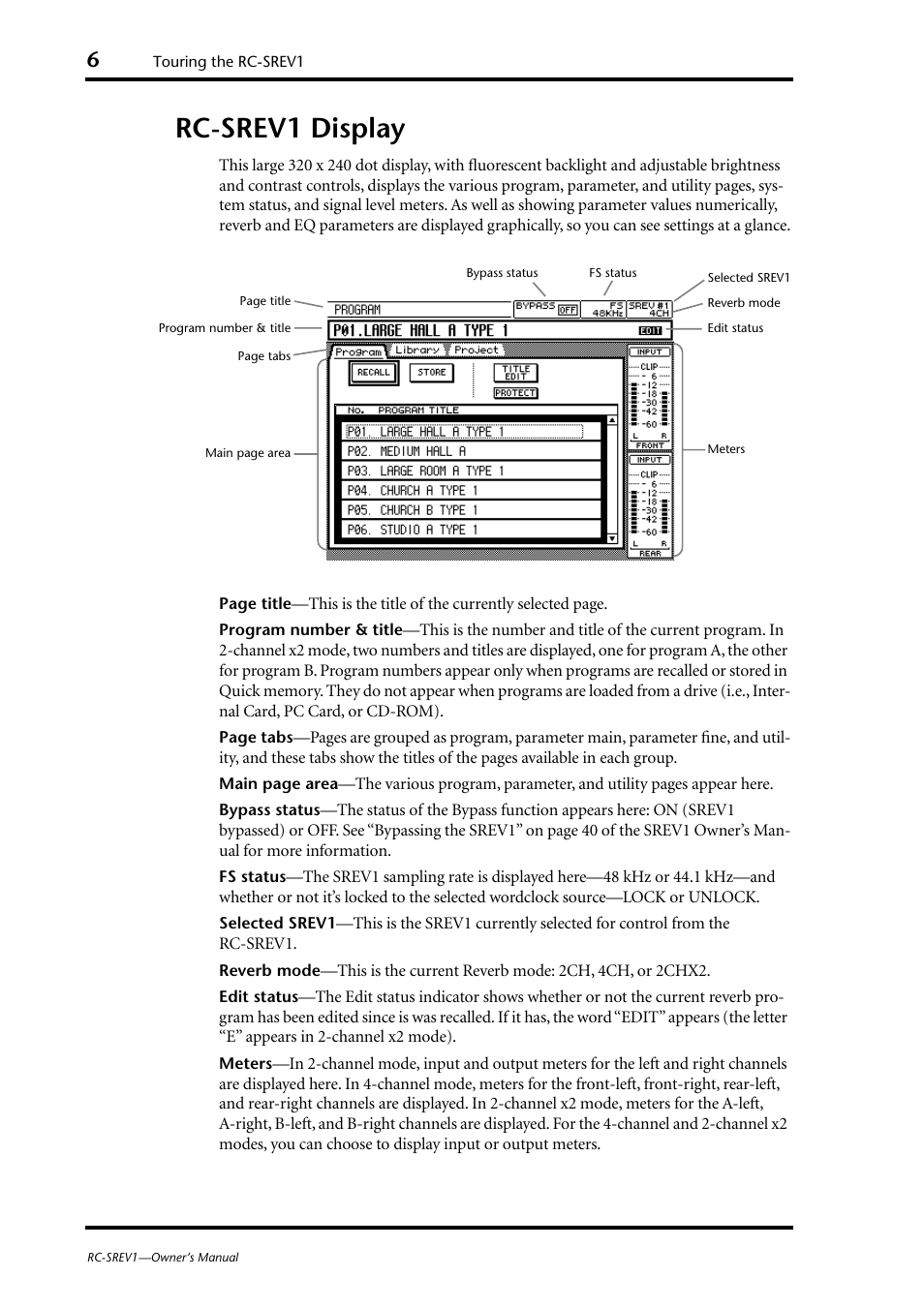 Rc-srev1 display | Yamaha RC-SREV1 User Manual | Page 8 / 50