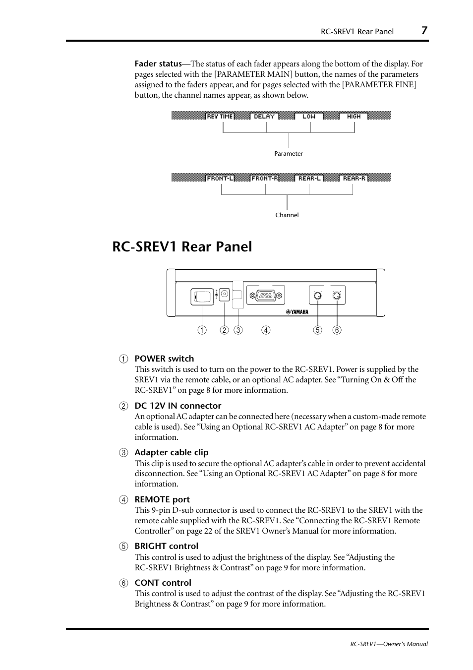 Rc-srev1 rear panel | Yamaha RC-SREV1 User Manual | Page 9 / 50