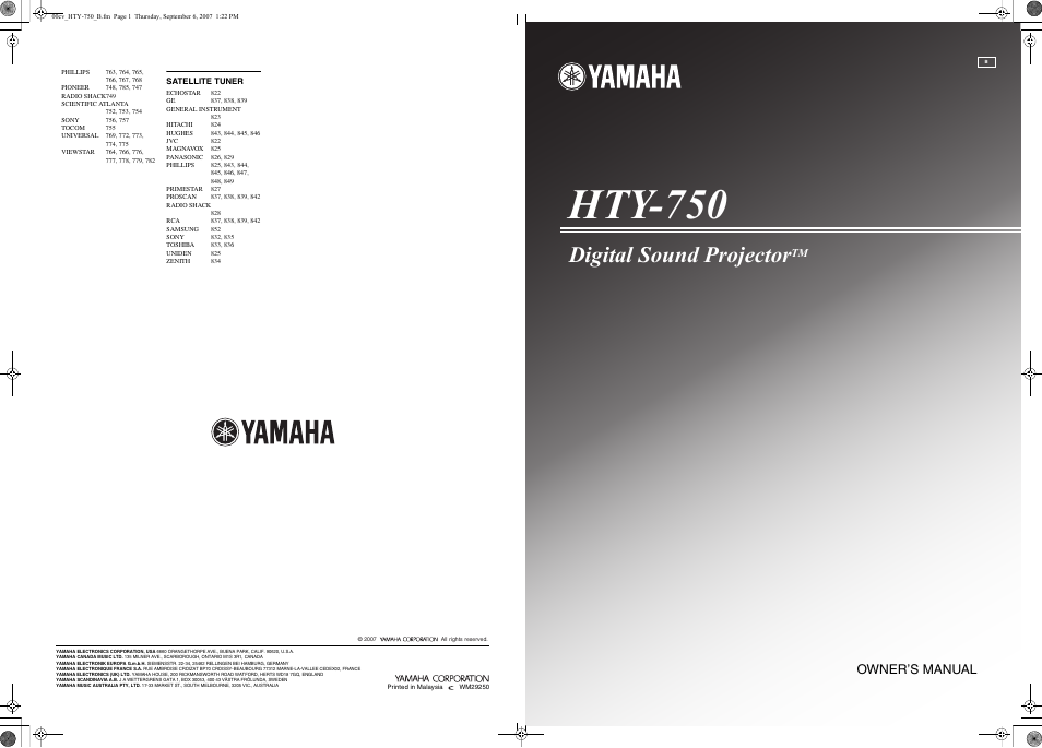 Yamaha DIGITAL SOUND PROJECTOR HTY-750 User Manual | 98 pages