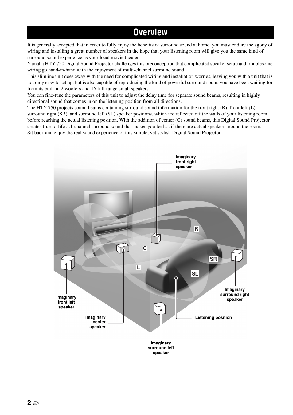 Introduction, Overview | Yamaha DIGITAL SOUND PROJECTOR HTY-750 User Manual | Page 4 / 98