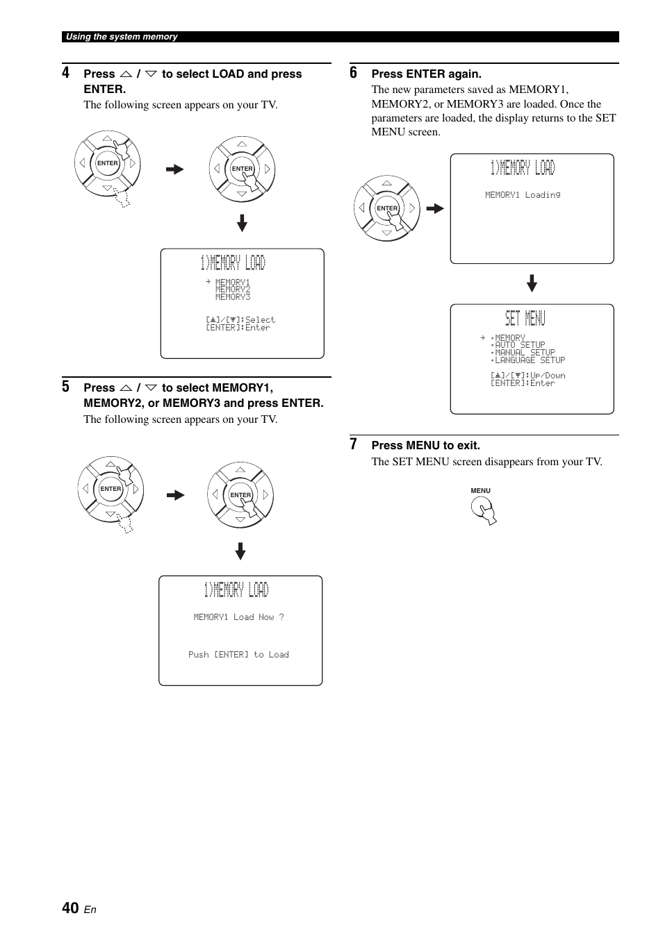 Set menu | Yamaha DIGITAL SOUND PROJECTOR HTY-750 User Manual | Page 42 / 98