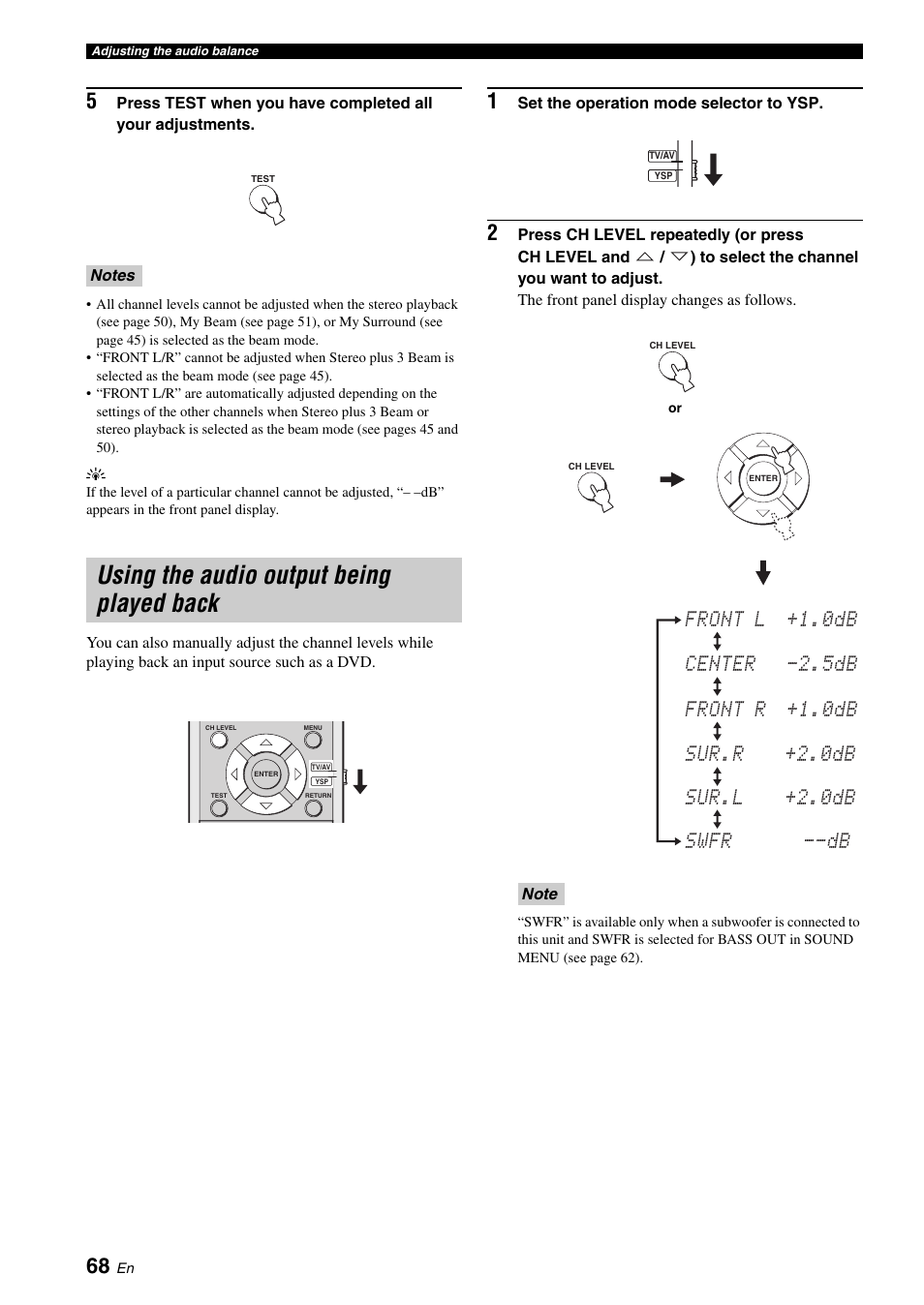 Using the audio output being played back | Yamaha DIGITAL SOUND PROJECTOR HTY-750 User Manual | Page 70 / 98