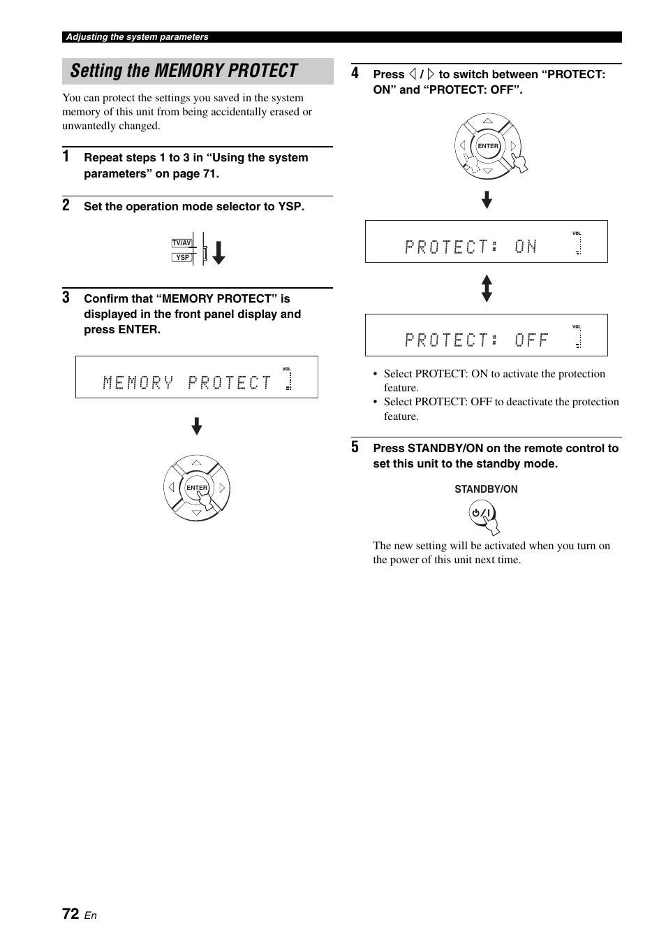 Setting the memory protect | Yamaha DIGITAL SOUND PROJECTOR HTY-750 User Manual | Page 74 / 98
