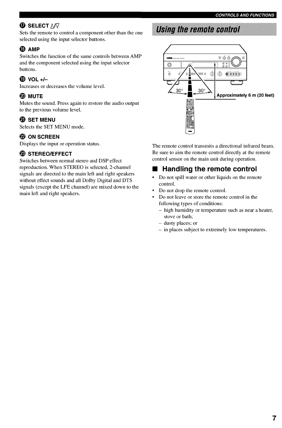 Using the remote control, Handling the remote control | Yamaha RX-V730 User Manual | Page 11 / 71