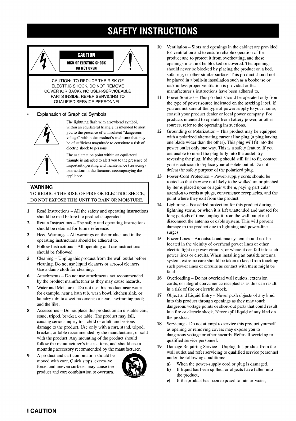 Safety instructions, Caution, I caution | Yamaha RX-V730 User Manual | Page 2 / 71