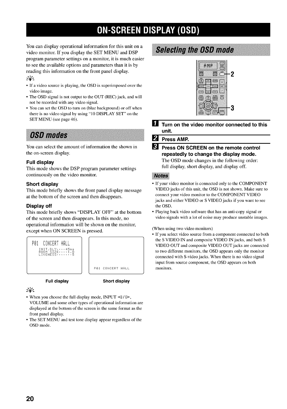 On-screen display (osd), Osd modes, Selecting the osd mode | Osd modes selecting the osd mode | Yamaha RX-V730 User Manual | Page 24 / 71