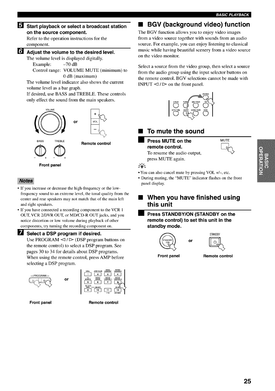 Bgv (background video) function, To mute the sound, When you have finished using this unit | O cl o o | Yamaha RX-V730 User Manual | Page 29 / 71