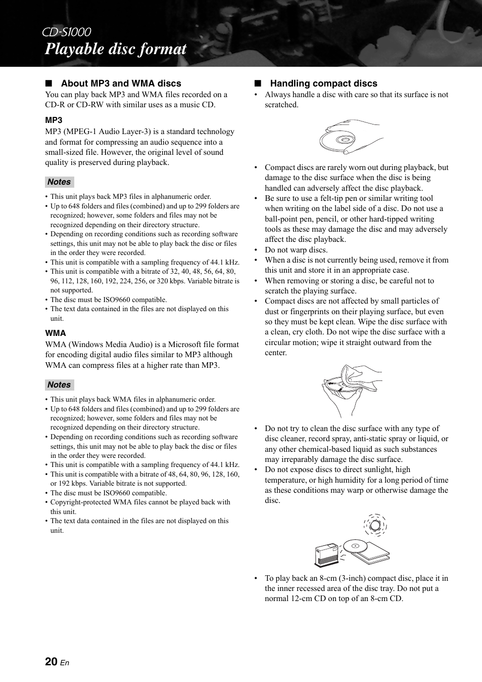 Playable disc format | Yamaha CD-S1000 User Manual | Page 20 / 29