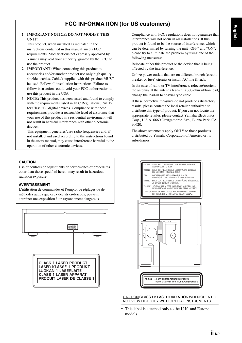 Fcc information (for us customers) | Yamaha CD-S1000 User Manual | Page 26 / 29