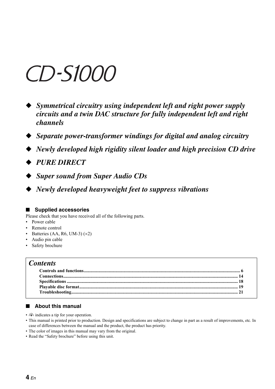 Yamaha CD-S1000 User Manual | Page 4 / 29