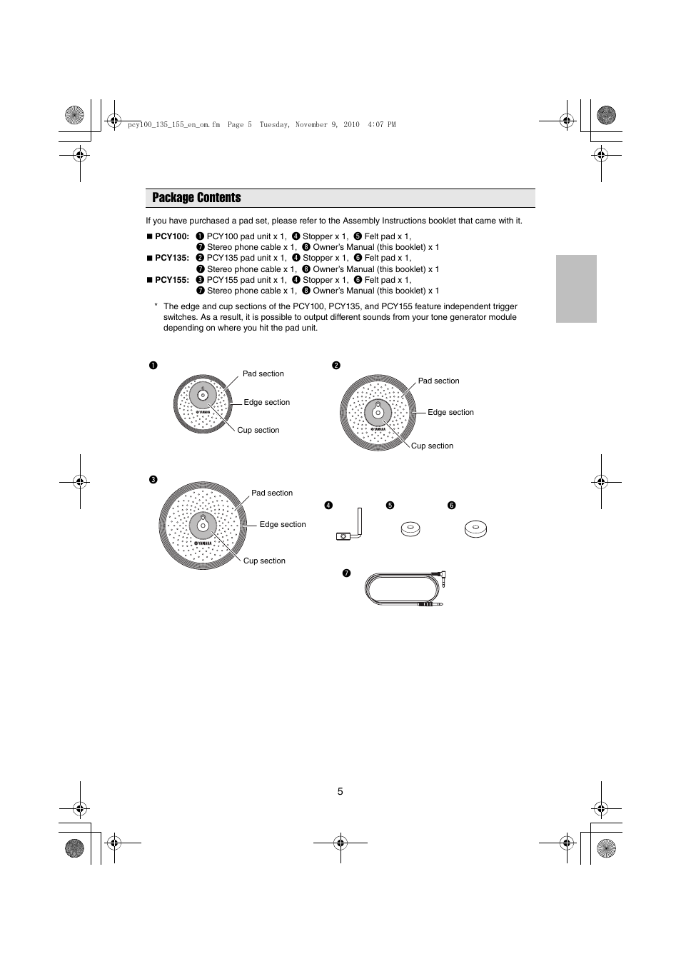 Package contents | Yamaha PCY100 EN User Manual | Page 5 / 13