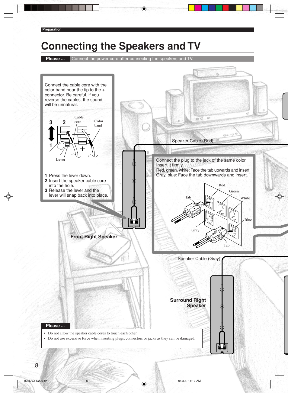 Connecting the speakers and tv | Yamaha DVX-S200 User Manual | Page 12 / 115