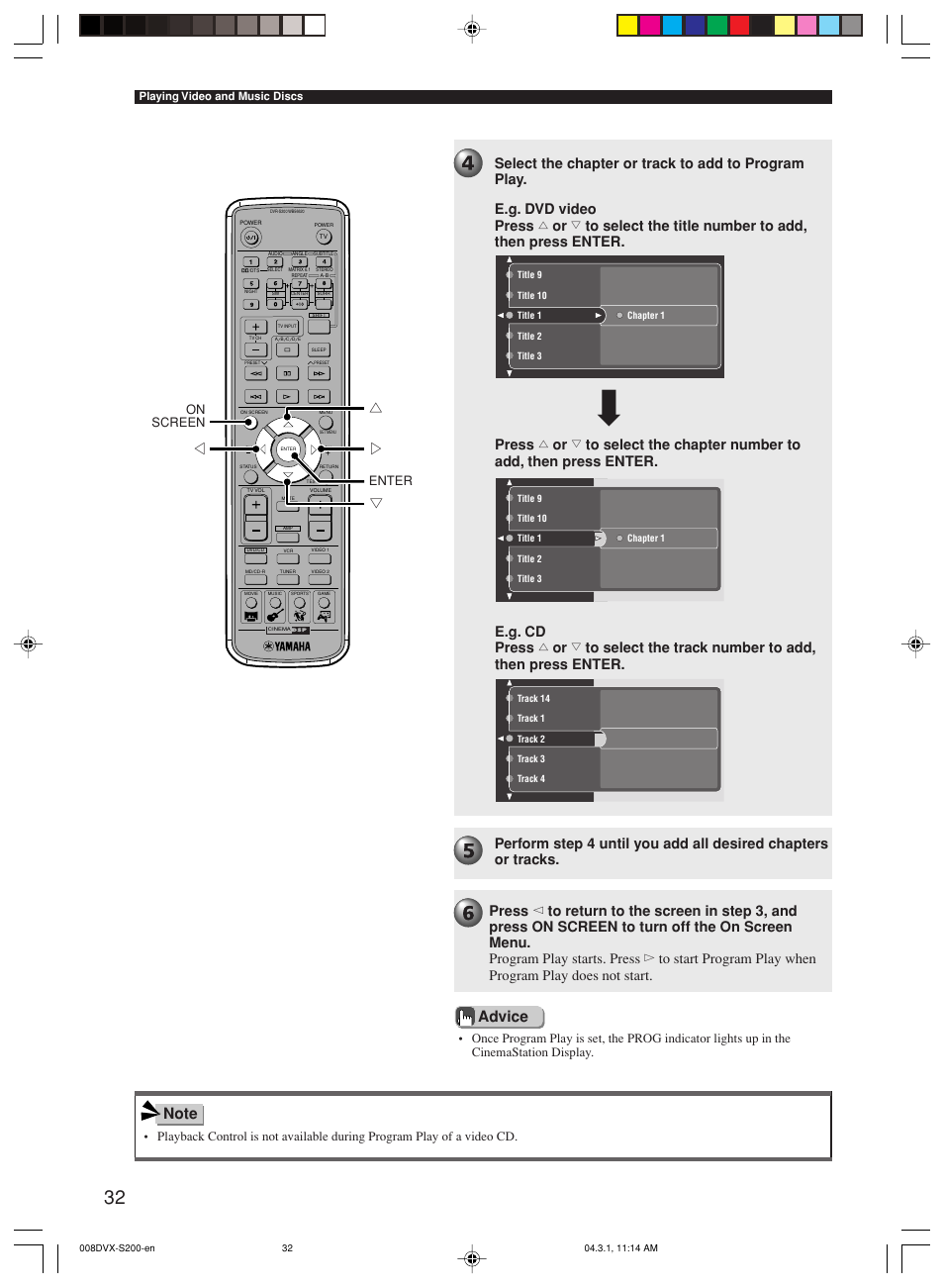 On screen enter | Yamaha DVX-S200 User Manual | Page 36 / 115