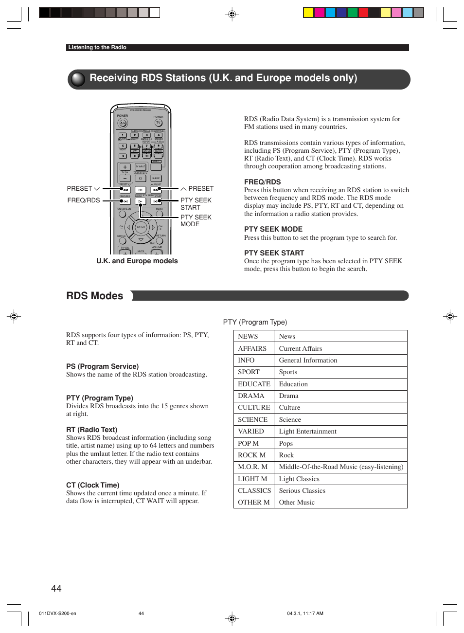 Rds modes | Yamaha DVX-S200 User Manual | Page 48 / 115