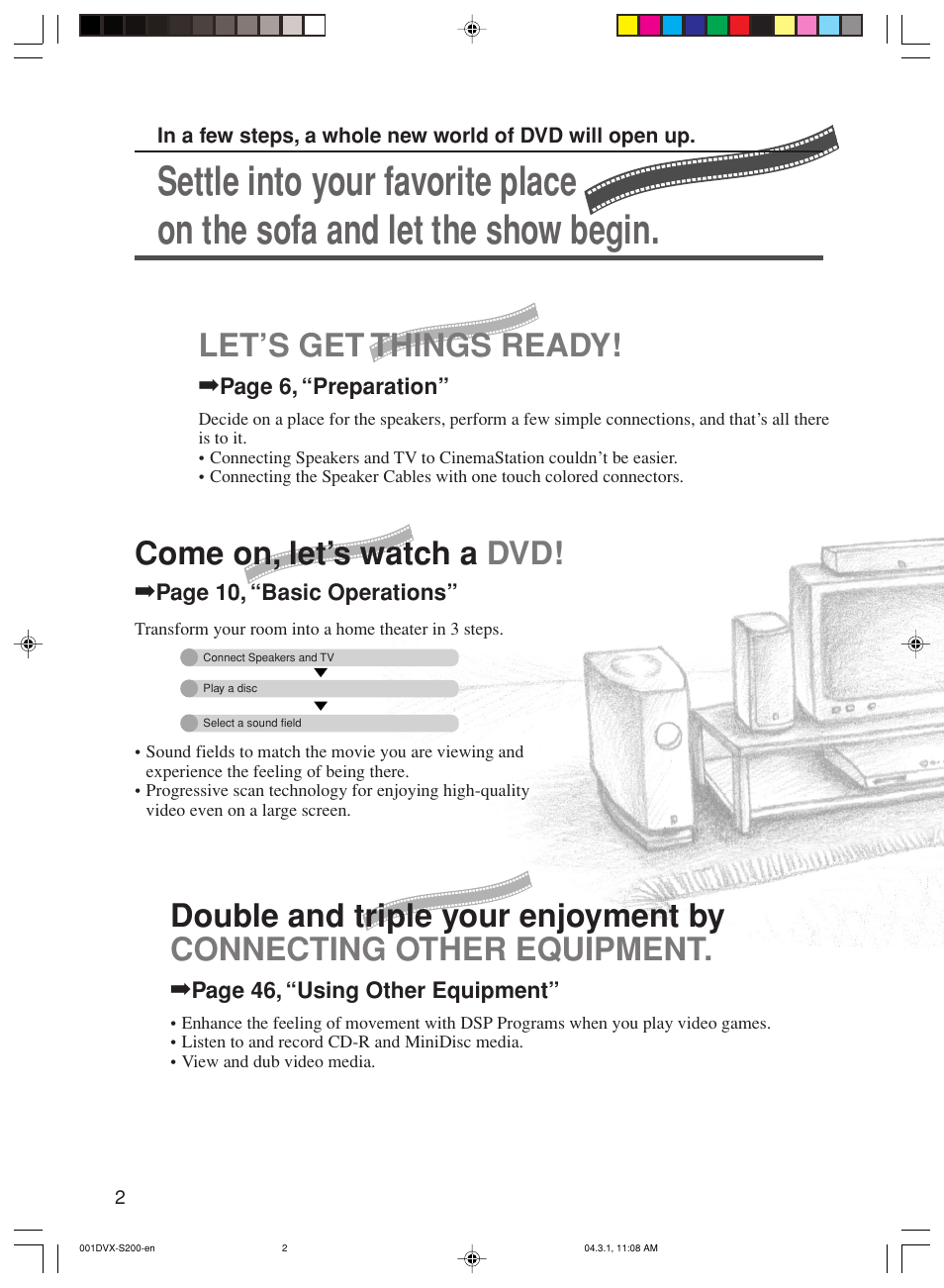 Let’s get things ready, Come on, let’s watch a dvd | Yamaha DVX-S200 User Manual | Page 6 / 115