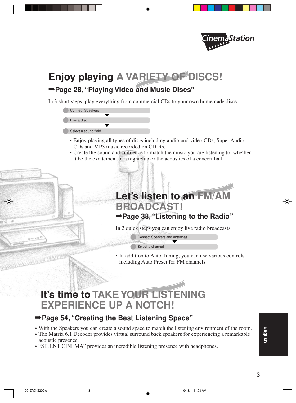 Enjoy playing a variety of discs, Let’s listen to an fm/am broadcast | Yamaha DVX-S200 User Manual | Page 7 / 115