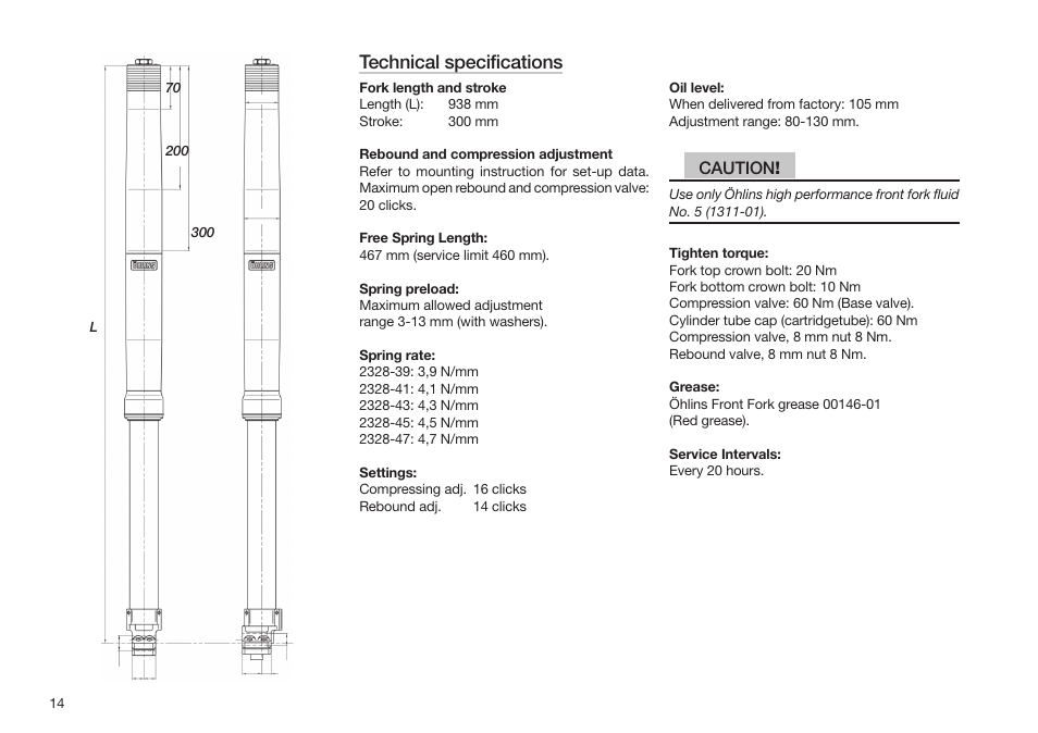 Technical specifications, Caution | Yamaha wr450f User Manual | Page 14 / 20
