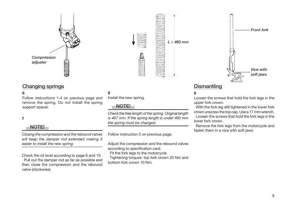 Changing springs, Dismantling | Yamaha wr450f User Manual | Page 9 / 20