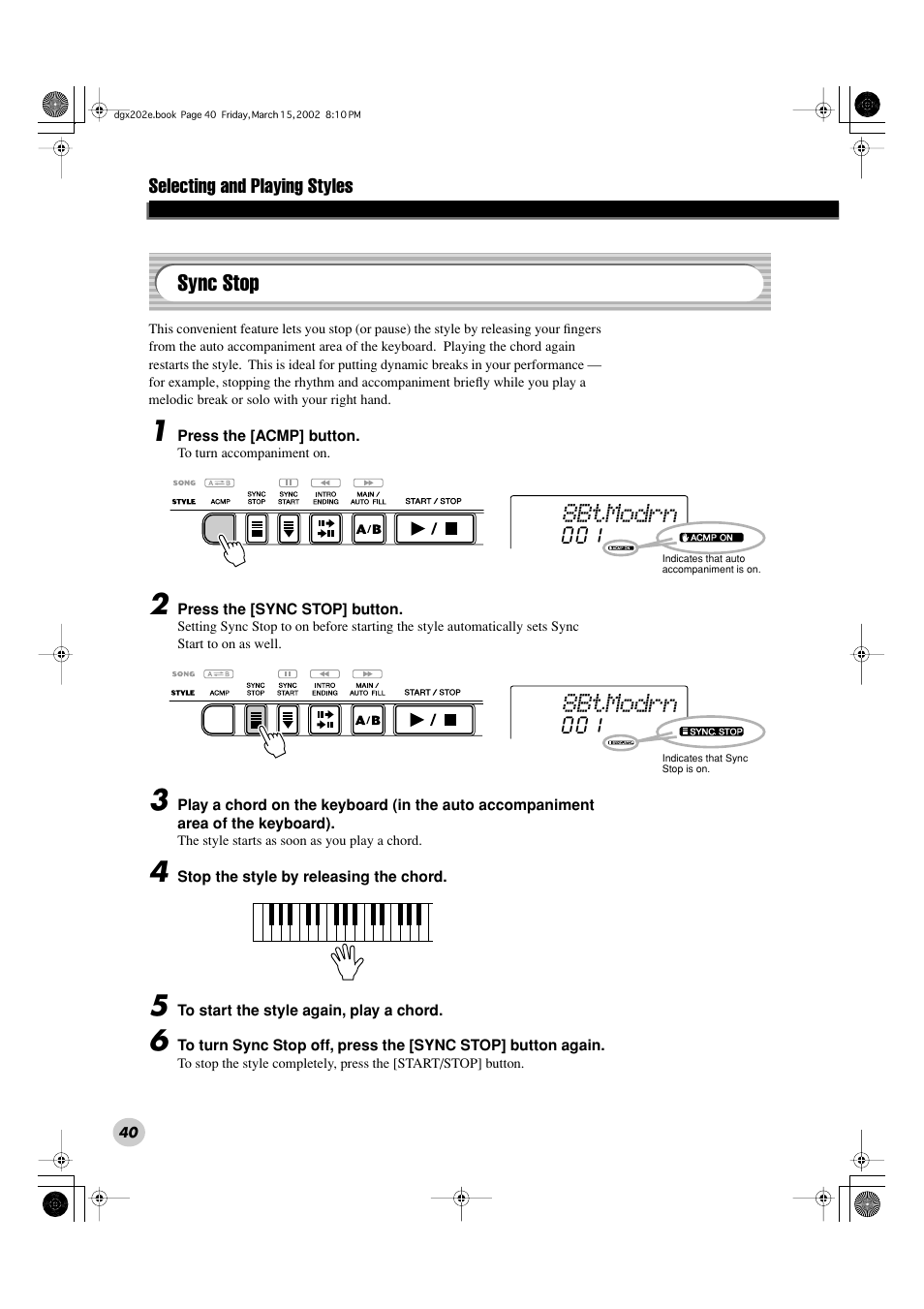 8btmodrn, Sync stop | Yamaha DGX-202 User Manual | Page 40 / 98