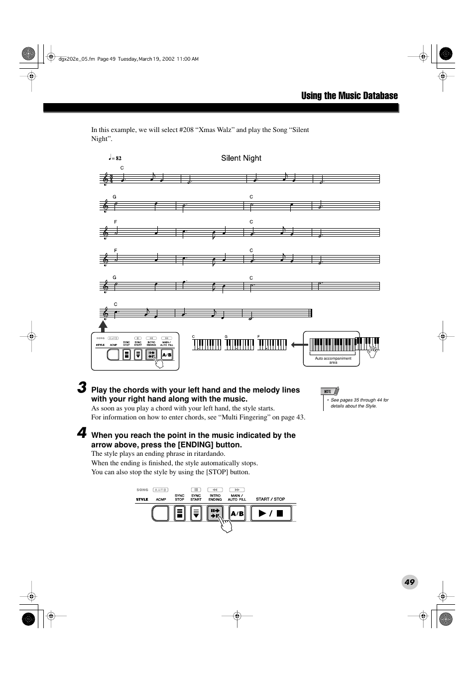 Using the music database | Yamaha DGX-202 User Manual | Page 49 / 98