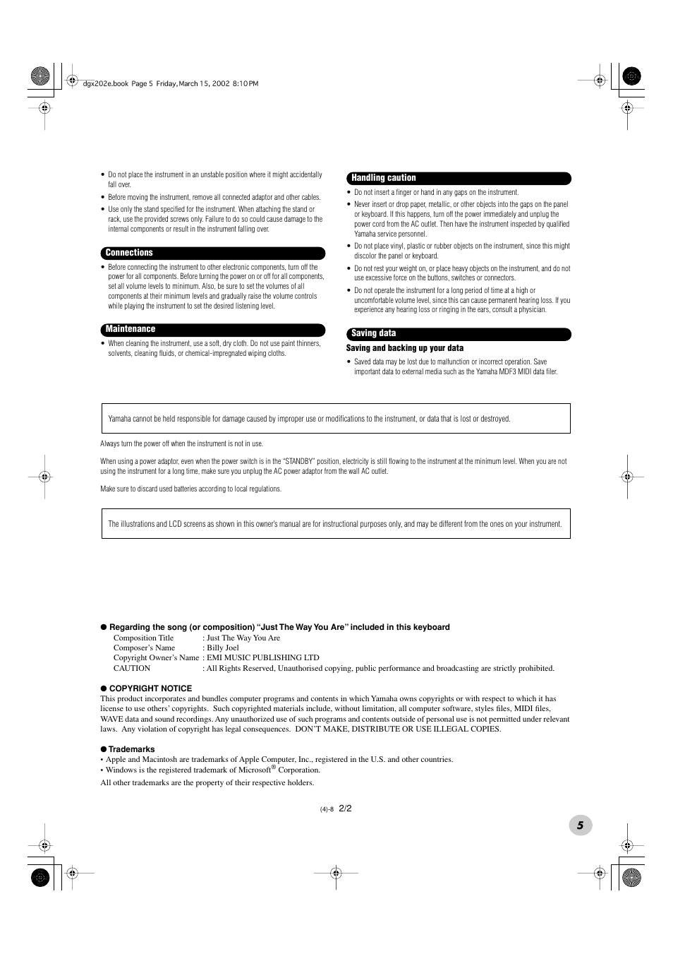 Yamaha DGX-202 User Manual | Page 5 / 98