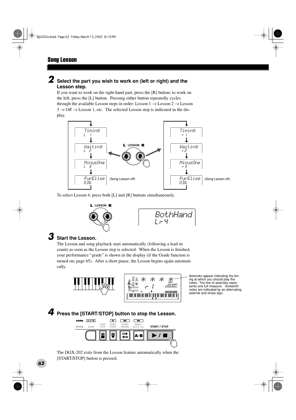 Bothhand, Song lesson | Yamaha DGX-202 User Manual | Page 62 / 98